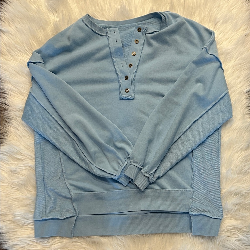 Light Blue Button-Up Sweatshirt